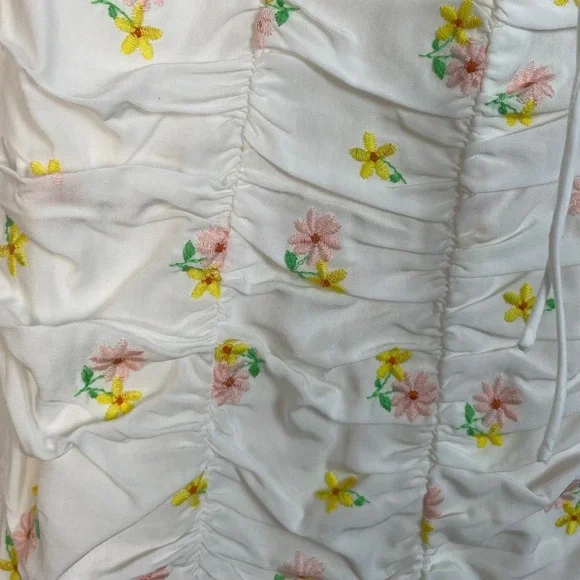 For Love & Lemons Celia Floral Embroidered Shirred Lace-Up Mini Dress XS - Picture 13 of 14